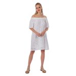 Platinum Φόρεμα - Καφτάνι Λευκό Γυναικείο Κοντομάνικο Κοντό Κιπούρ All Day Free Size - 423120 - Image 4