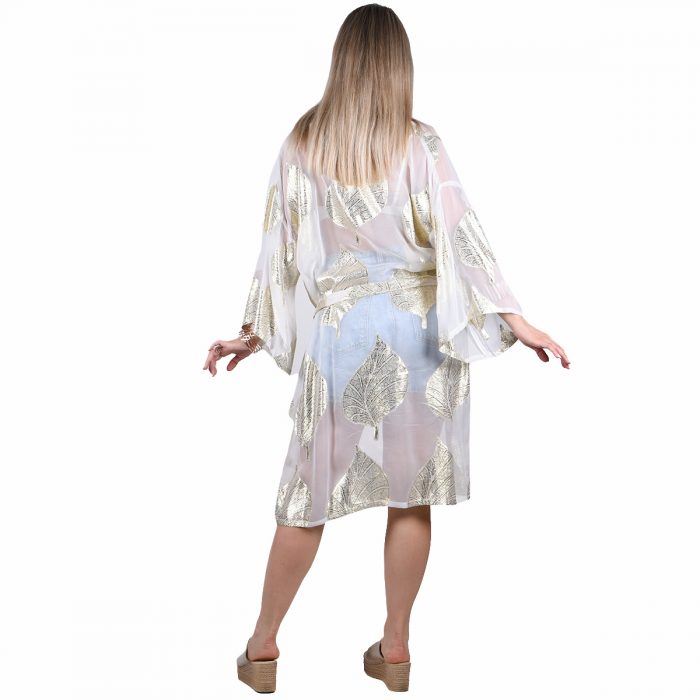 Platinum Κιμονό - Καφτάνι Λευκό Γυναικείο Με Χρυσά Σχέδια All Day Free Size - 423131-W - Image 3