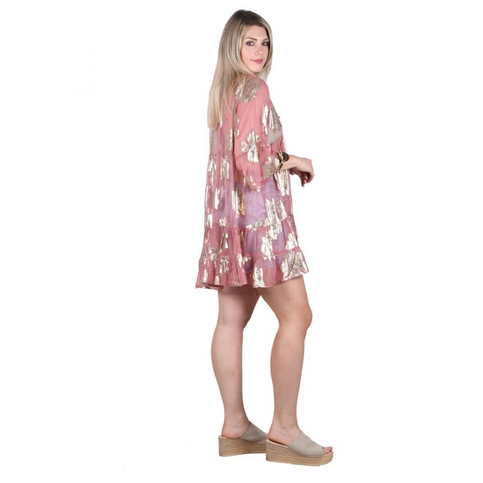 Platinum Πουκαμίσα - Καφτάνι Ροζ Αντικ Γυναικεία Klos Εβαζέ Με Χρυσά Σχέδια All Day Free Size - 423132 - Image 5