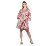 Platinum Καφτάνι Ροζ Αντίκ Γυναικείο Νεανικό Ampir Κοντό Με Ντεκολτέ Και Χρυσά Σχέδια - 423133-RD