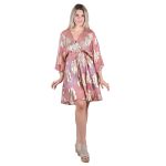 Platinum Καφτάνι Ροζ Αντίκ Γυναικείο Νεανικό Ampir Κοντό Με Ντεκολτέ Και Χρυσά Σχέδια - 423133-RD - Image 3