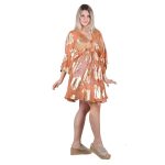 Platinum Καφτάνι Terracotta Γυναικείο Νεανικό Ampir Κοντό Με Ντεκολτέ Και Χρυσά Σχέδια - 423133-TR