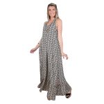 Platinum Φόρεμα Μπεζ Με Μαύρα Σχέδια Γυναικείο Boho Μακρύ Εξώπλατο Μεταξωτό All Day Free Size - 423138-BC - Image 2