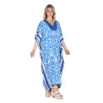 Platinum Καφτάνι Γαλάζιο Με Animal Print Γυναικείο Μακρύ Με Ντεκολτέ All Day Free Size - 42323-G