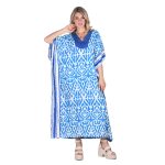 Platinum Καφτάνι Γαλάζιο Με Animal Print Γυναικείο Μακρύ Με Ντεκολτέ All Day Free Size - 42323-G - Image 2