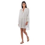 Platinum Πουκαμίσα - Καφτάνι Λευκή Γυναικεία Μακριά Κιπούρ Με Κουμπιά Free Size - 42348-W
