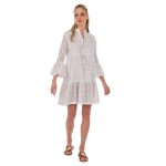 Platinum Φόρεμα - Καφτάνι Λευκό Γυναικείο Κοντό Κιπούρ Δαντέλα & Μανίκια Flair- 42358 - Image 2