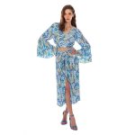 Platinum Φούστα Τυρκουαζ Με Εμπιμέ Και Λαχούρια Γυναικεία Midi All Day Free Size - 42372