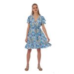 Platinum Φόρεμα Τυρκουάζ Γυναικείο Μεταξωτό Με Λαχούρια Ντεκολτέ Klos All Day Free Size - 42376