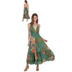 Platinum Φόρεμα Πράσινο Με Πορτοκαλί Floral Γυναικείο Μακρύ Εξώπλατο Free Size - 42388-G
