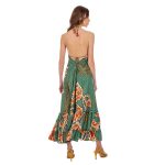 Platinum Φόρεμα Πράσινο Με Πορτοκαλί Floral Γυναικείο Μακρύ Εξώπλατο Free Size - 42388-G - Image 2