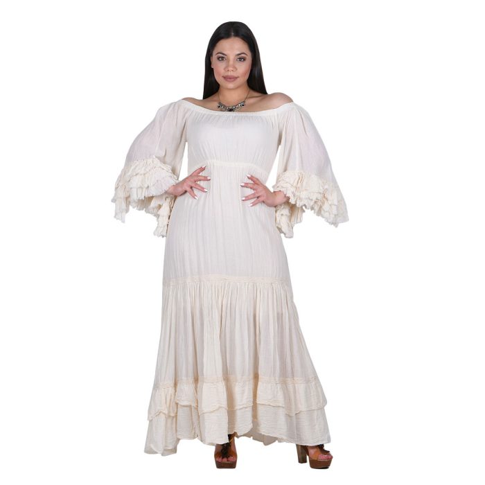 Platinum Φόρεμα Εκρού Γυναικείο Maxi Μεσάτο Ρομαντικό Vintage Με Μανίκι Βολάν All Day Free Size - 62206-EKW - Image 3