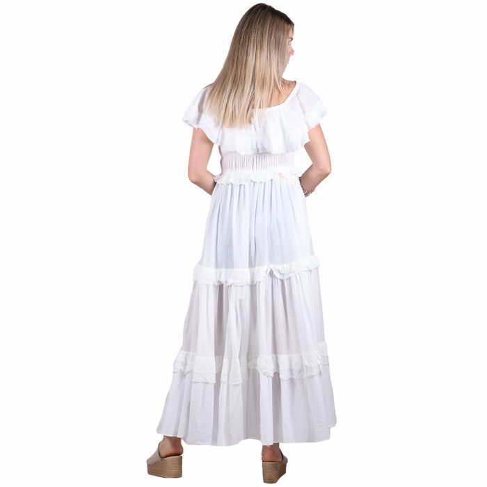 Platinum Tουνίκ - Κιμονό Λευκή Γυναικεία Maxi Με Βολάν & Δεσίματα All Day Free - 62307-W - Image 3