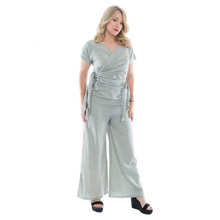 Platinum Μπλούζα Γκρι Γυναικεία Καλοκαιρινή Kρουαζέ Κοντομάνικη Casual All Day Free Size - 72120-GR - Image 3