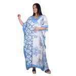Platinum Καφτάνι Γαλάζιο - Λευκό Γυναικείο Με Ντεκολτέ Floral Maxi All Day Free Size - 42308-FS