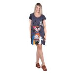 Platinum Φόρεμα Γκρι Γυναικείο Kοντομάνικο ''Απλικέ Πολύχρωμη Γάτα'' - MO-72158-GR