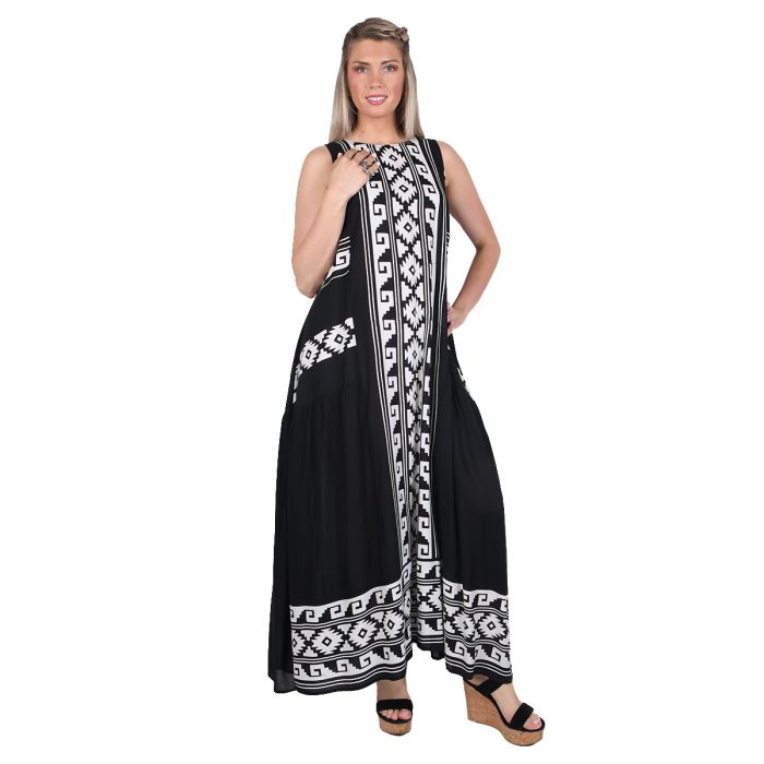 Platinum Φόρεμα Μαύρο - Λευκό Γυναικείο Klos Εβαζέ Αμάνικο Αρχαιοελληνικό Free Size - 12395