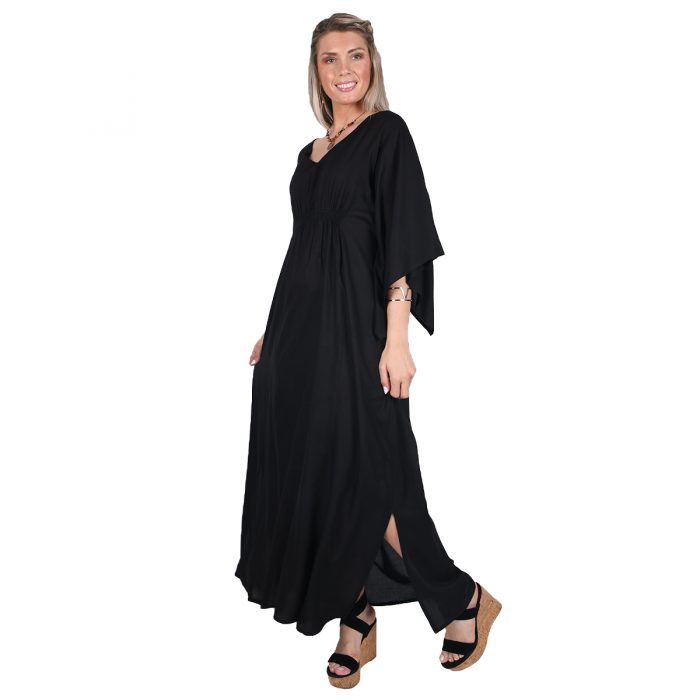 Platinum Φόρεμα Μαύρο Γυναικείο Μακρύ Με Ντεκολτέ Ασύμμετρα Μανίκια All Day - NA-22305-XB