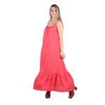 Platinum Φόρεμα Ροδή Γυναικείο Midi Tιραντέ Με Βαθύ Eξώπλατο All Day Free Size - RA-22120-RD