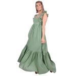 Platinum Φόρεμα Πράσινο Γυναικείο Αμάνικο Maxi Εξώπλατο Με Σούρα All Day Free Size - 62204-PR - Image 3