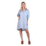 Platinum Πουκαμίσα Γαλάζια Γυναικεία Μακριά Λινή Με Κουμπιά All Day - 107-LB
