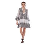 Platinum Καφτάνι - Πουκαμίσα Λευκό Γυναικείο Klos Με Μαύρα Αρχαιοελληνικά Σχέδια All Day - 12108-AB