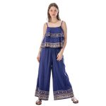 Platinum Παντελόνα Μπλε Γυναικεία Με Λάστιχο & Αρχαιοελληνικό Σχέδιο All Day Free Size - 12218