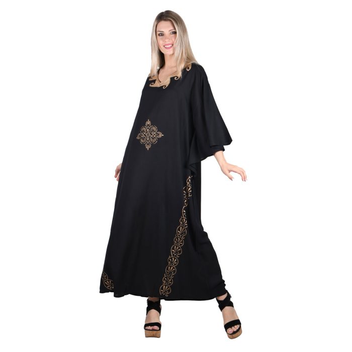 Platinum Φόρεμα Μαύρο Με Χρυσό Γυναικείο Μακρύ Αρχαιοελληνικό Εβαζέ All Day Free Size - 12345 - Image 3