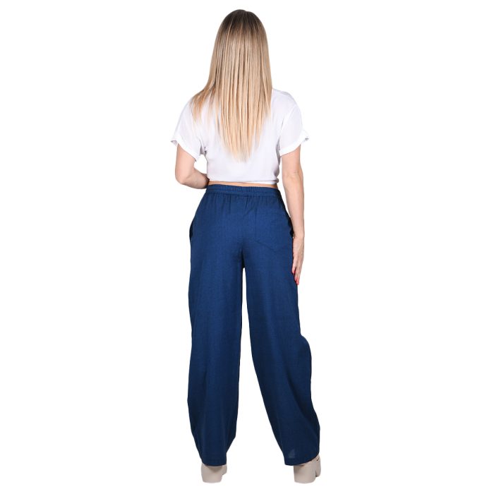 Platinum Παντελόνα Μπλε Γυναικεία Καλοκαιρινή Casual Φαρδιά Με Λάστιχο - 17101 - Image 3