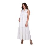 Platinum Φόρεμα Λευκό Γυναικείο Μακρύ Αmpir Εβαζέ Αμάνικο Με Κιπούρ All Day Free Size - 22289