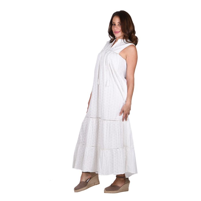 Platinum Φόρεμα Λευκό Γυναικείο Μακρύ Αmpir Εβαζέ Αμάνικο Με Κιπούρ All Day Free Size - 22289 - Image 3