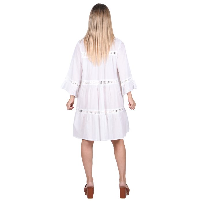 Platinum Φόρεμα - Καφτάνι Λευκό Γυναικείο Κοντό Με Κιπούρ Μανίκι Flair & Κουμπιά All Day - 22354 - Image 4