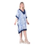 Platinum Καφτάνι Μπλε Γυναικείο Με Boho Σχέδια Summer Κοντό All Day Free Size - 42307-E - Image 3
