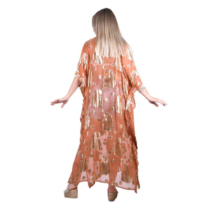 Platinum Καφτάνι - Τουνίκ Terracotta Γυναικείο Maxi Με Χρυσά Σχέδια Free Size - 423134-TER - Image 3