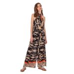 Platinum Παντελόνα Καμπούκι Μαύρη Με Μπεζ Γυναικεία Καλοκαιρινή All Day Free Size - 423155