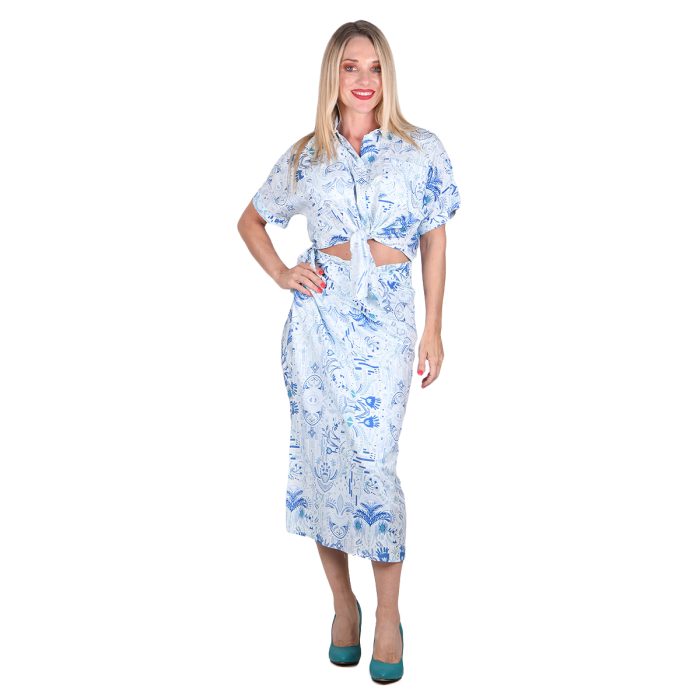 Platinum Φούστα Γαλάζια Με Σχέδια Γυναικεία Midi Στενή Γραμμή All Day Free Size - 42316-B - Image 3