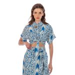 Platinum Πουκάμισο Top Γαλάζιο Με Σχέδια Γυναικείο Κοντό Με Δέσιμο Casual Free Size - 42318-GA