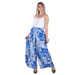 Platinum Παντελόνα Μπλε Floral Γυναικεία Με Λάστιχο & Τσέπες Μεταξωτή All Day Free Size - 42379