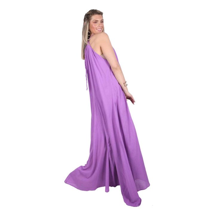 Platinum Φόρεμα Μώβ - Λιλά Γυναικείο Maxi Vintage Με Παρτούς Ώμους Σε Άλφα Γραμμή All Day Free Size - 62301-PER - Image 5