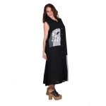 Platinum Φόρεμα Μαύρο Γυναικείο Midi Αμάνικο Απλικέ Σχέδια Με Κουμπιά Free Size - 72176-B - Image 3