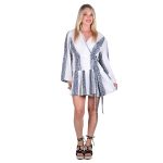 Platinum Καφτάνι - Πουκαμίσα Λευκό Με Μπλε Γυναικείο Κρουαζέ Μανίκι Καμπάνα - 7530-BL - Image 3