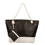 Platinum Τσάντα Παραλίας Μαύρη Γυναικεία Με Χρυσό Σχέδιο Και Φερμουάρ All Day - 939-3