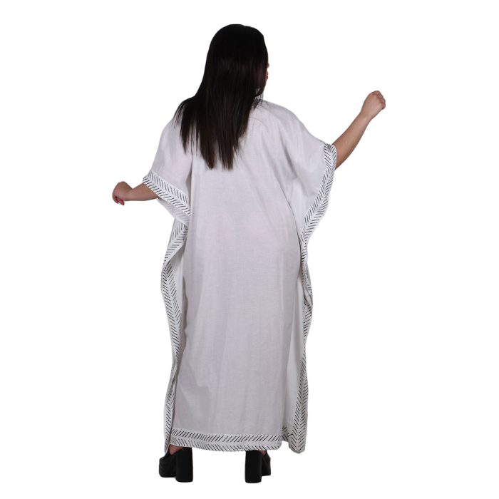 Platinum Καφτάνι Λευκό Γυναικείο Maxi Με Μαύρα Αρχαιοελληνικά Σύμβολα Free Size - BAN-423146-W - Image 3