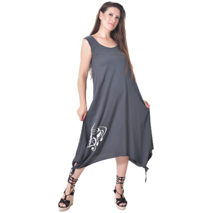 Fairyland Φόρεμα Γκρι Σκούρο Γυναικείο Αμάνικο Casual Με Νότες All Day - FM-6000-G