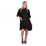Platinum Πουκαμίσα - Φόρεμα Μαύρη Γυναικεία Μακριά Λινή Με Κουμπιά All Day Free Size - LN-107-BK