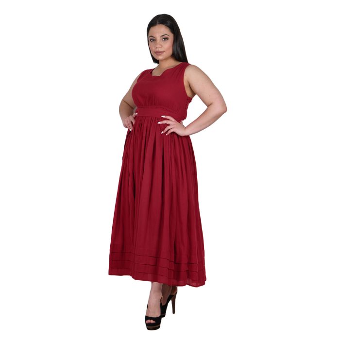 Platinum Φόρεμα Red Wine Κόκκινο Γυναικείο Μidi Εξώπλατο Ρομαντικό All Day Free Size - SAR-62205-RW - Image 4
