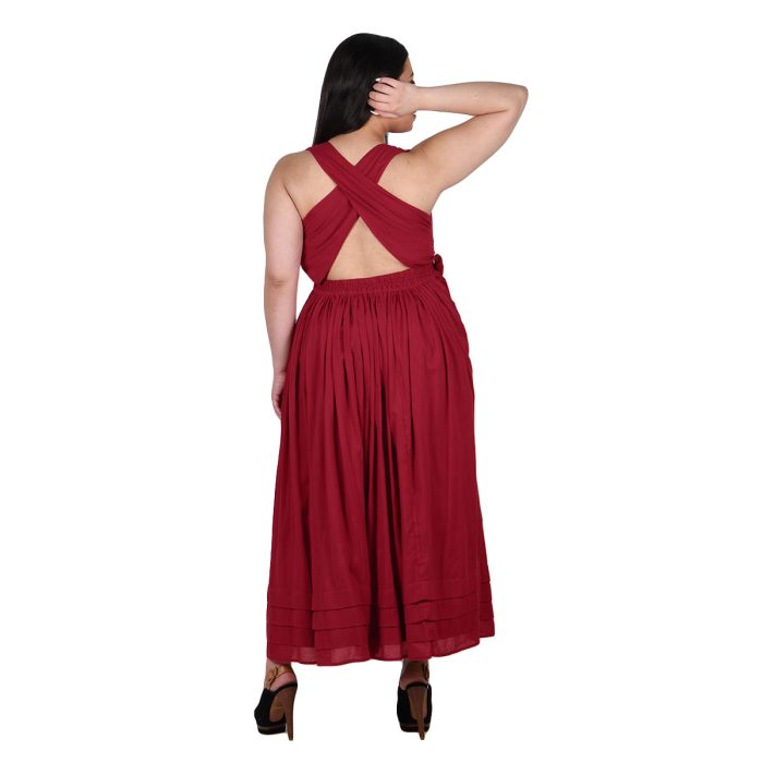 Platinum Φόρεμα Red Wine Κόκκινο Γυναικείο Μidi Εξώπλατο Ρομαντικό All Day Free Size - SAR-62205-RW - Image 5