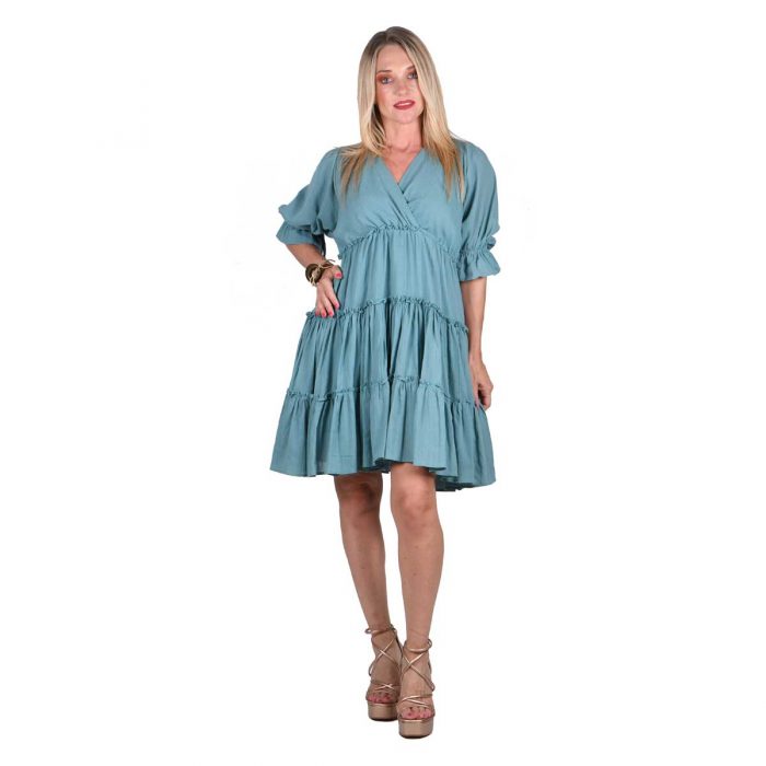 Platinum Φόρεμα Γαλάζιο Γυναικείο Νεανικό Κοντό Κlos Μεσάτο Ampir Free Size - SAR-62211-BL - Image 4