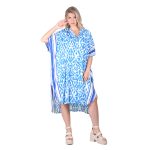 Platinum Καφτάνι - Φόρεμα Τυρκουάζ Animal Print Γυναικείο Midi Με Κουμπιά Free Size - BAN-42328-X
