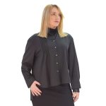 Platinum Πουκάμισο Μαύρο Γυναικείο Μακρυμάνικο Με Πιέτες Ασύμμετρο All Day Free Size - IT-1068-ΒL